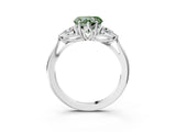 White gold Fancy Green Heart Cut Diamond Three-Stone Ring with Pear  Side Stones and Prong Setting_121