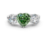 White gold Fancy Green Heart Cut Diamond Three-Stone Ring with Prong Setting and Classic Band_46