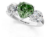White gold Fancy Green Heart Cut Diamond Three-Stone Ring with Prong Setting and Classic Band_47