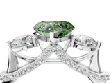 White gold Fancy Green Heart Cut Diamond Three-Stone Ring with Prong Setting and Pavé Band_4