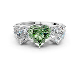 White gold Fancy Green Heart Cut Diamond Three-Stone Ring with Prong Setting and Textured Band_12