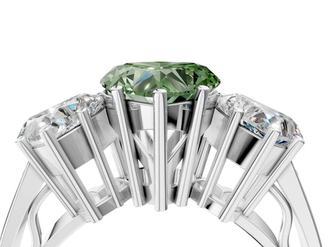 White gold Fancy Green Heart Cut Diamond Three-Stone Ring with Prong Setting and Textured Band_16