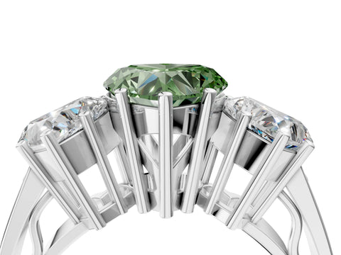 White gold Fancy Green Heart Cut Diamond Three-Stone Ring with Prong Setting and Textured Band_4