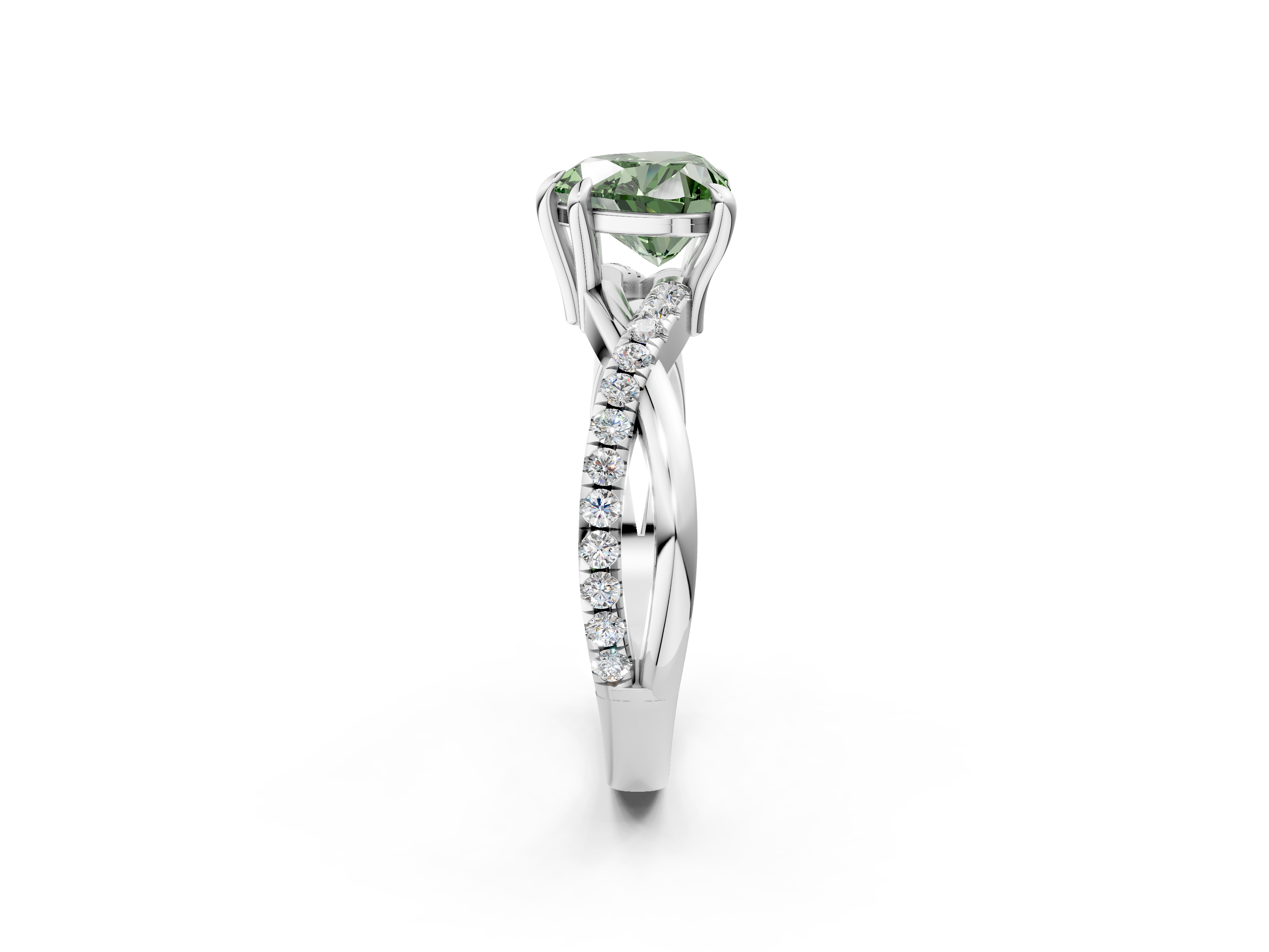 White gold Fancy Green Heart  Cut Diamond Twist Band Solitaire with Prong Setting_2