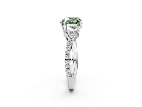 White gold Fancy Green Heart  Cut Diamond Twist Band Solitaire with Prong Setting_2