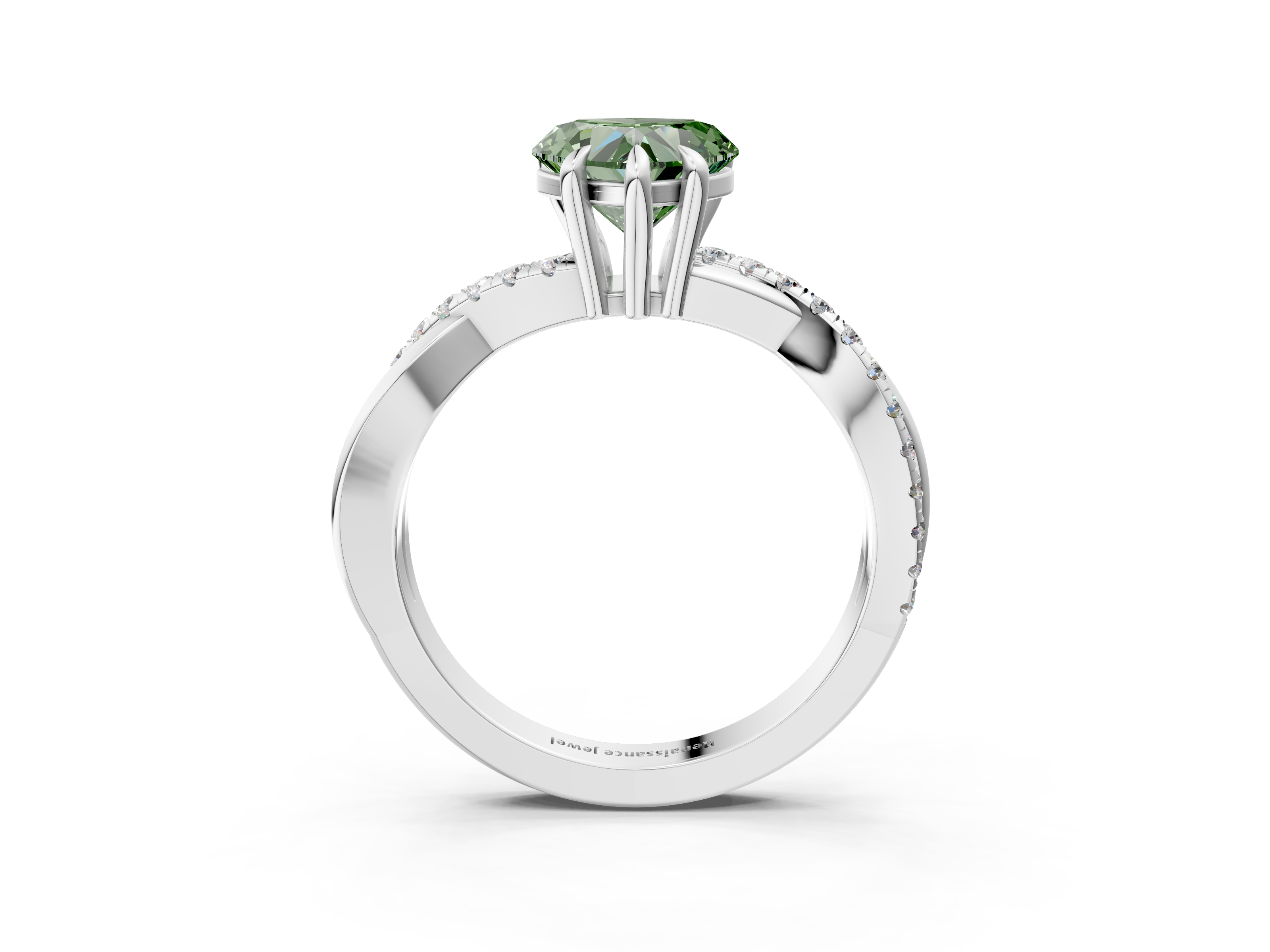 White gold Fancy Green Heart  Cut Diamond Twist Band Solitaire with Prong Setting_3