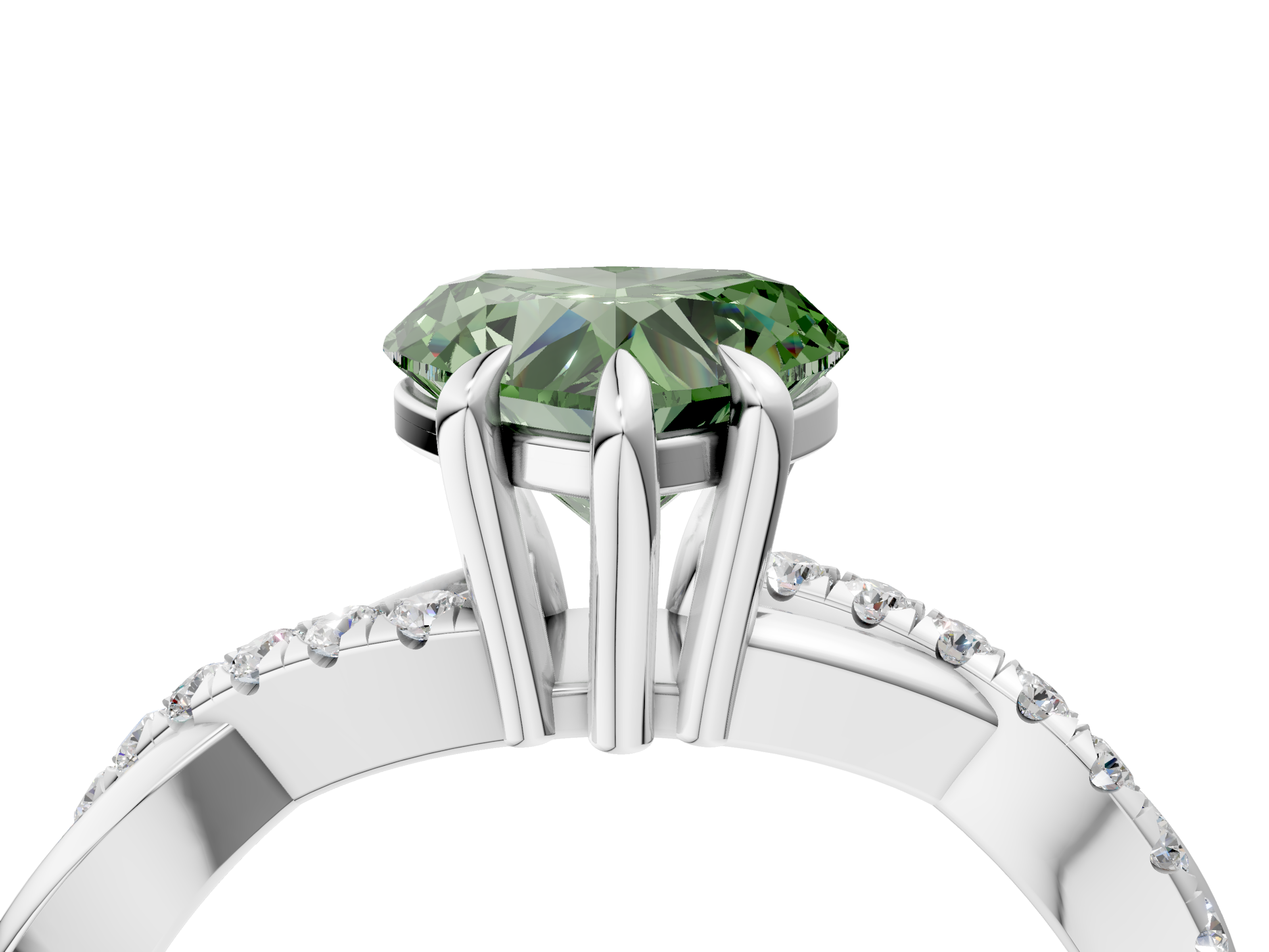 White gold Fancy Green Heart  Cut Diamond Twist Band Solitaire with Prong Setting_4