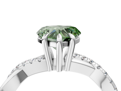 White gold Fancy Green Heart  Cut Diamond Twist Band Solitaire with Prong Setting_4
