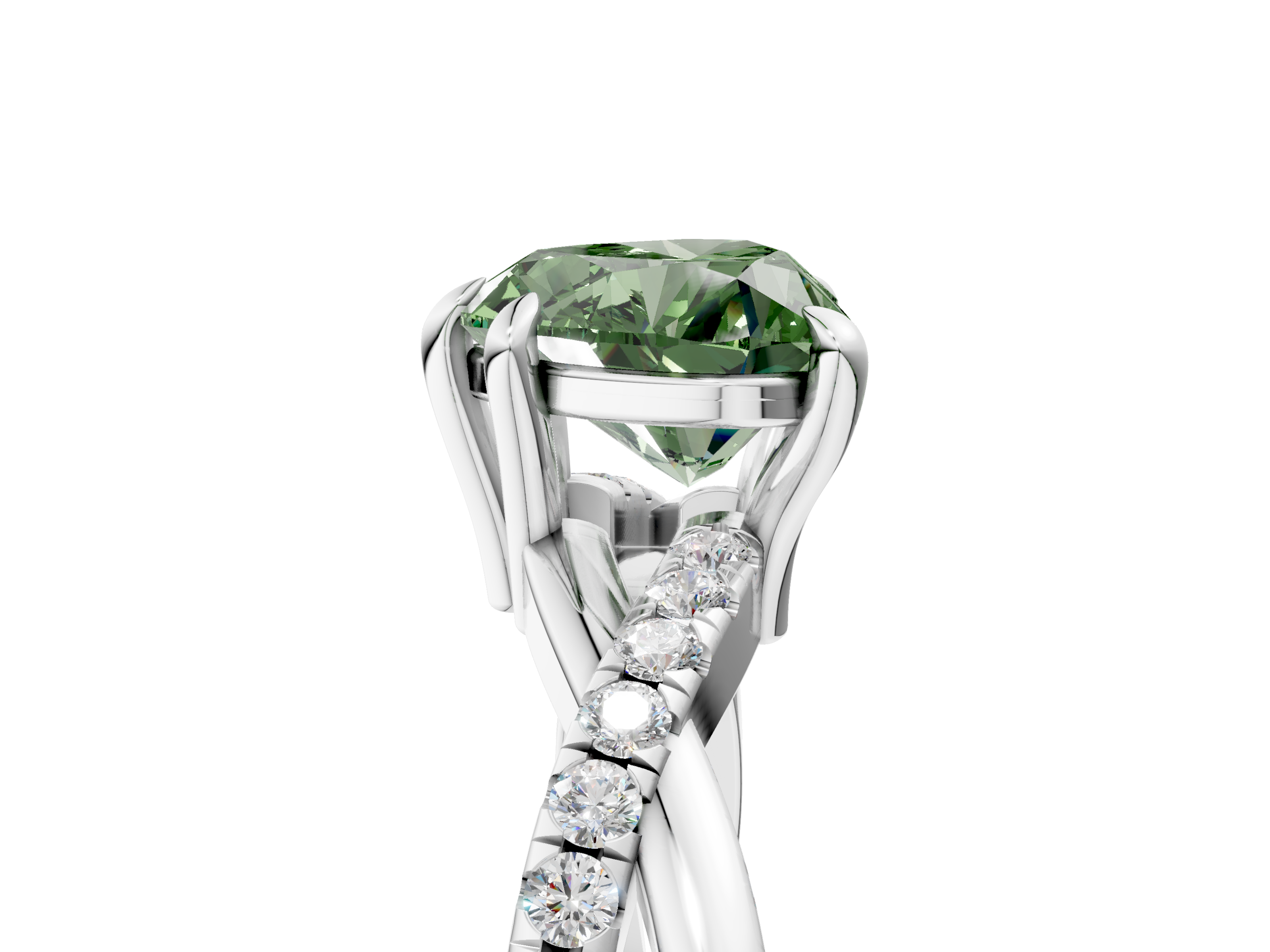 White gold Fancy Green Heart  Cut Diamond Twist Band Solitaire with Prong Setting_5