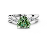 White gold Fancy Green Heart  Cut Diamond Twisted Band with Pavé Setting and Four-Prong Setting