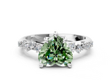 White gold Fancy Green Heart  Cut Diamond Vine Band with Four-Prong Setting