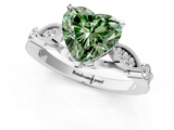 White gold Fancy Green Heart  Cut Diamond with Milgrain Marquise and Bezel Accents on a Solitaire Band with Prong Setting_1
