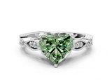 White gold Fancy Green Heart  Cut Diamond with Milgrain Marquise and Bezel Accents on a Solitaire Band with Prong Setting