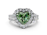 White gold Fancy Green Heart  Cut Double Halo Diamond Engagement Ring with Pave Band and Four-Prong Setting_111