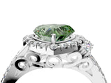White gold Fancy Green Heart  Cut Double Halo Diamond Engagement Ring with Pave Band and Four-Prong Setting_115