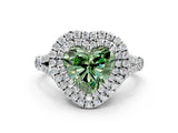 White gold Fancy Green Heart  Cut Double Halo Split Shank Diamond Ring with Prong Setting_29
