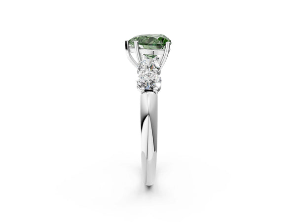 White gold Fancy Green Heart  Cut Five-Stone Prong Set Diamond Ring with Classic Band