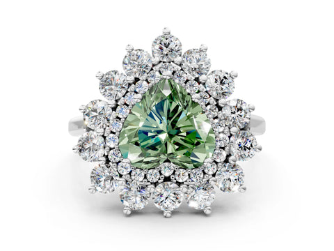 White gold Fancy Green Heart Cut Halo Cluster Diamond Ring with Pave Band and Four-Prong Setting_12