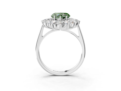 White gold Fancy Green Heart Cut Halo Cluster Diamond Ring with Pave Band and Four-Prong Setting_15