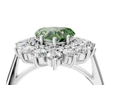 White gold Fancy Green Heart Cut Halo Cluster Diamond Ring with Pave Band and Four-Prong Setting_16