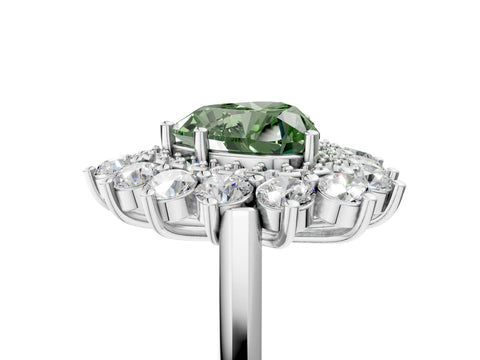 White gold Fancy Green Heart Cut Halo Cluster Diamond Ring with Pave Band and Four-Prong Setting_17