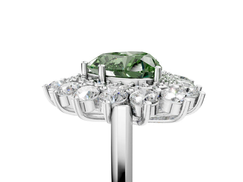 White gold Fancy Green Heart Cut Halo Cluster Diamond Ring with Pave Band and Four-Prong Setting_5