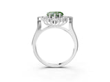 White gold Fancy Green Heart Cut Halo Diamond Cluster Ring with Marquise and Round Stones on a White Gold Band with Prong Setting_3