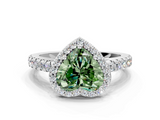 White gold Fancy Green Heart  Cut Halo Diamond Engagement Ring with Pave Band and Four-Prong Setting