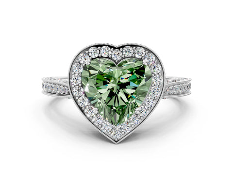 White gold Fancy Green Heart Cut Halo Diamond Engagement Ring with Split Shank Band and Four-Prong Setting_12