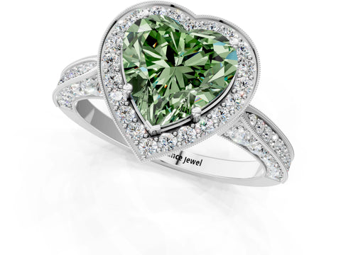 White gold Fancy Green Heart Cut Halo Diamond Engagement Ring with Split Shank Band and Four-Prong Setting_13