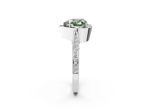White gold Fancy Green Heart Cut Halo Diamond Engagement Ring with Split Shank Band and Four-Prong Setting_14