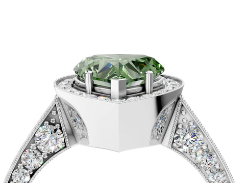 White gold Fancy Green Heart Cut Halo Diamond Engagement Ring with Split Shank Band and Four-Prong Setting_16
