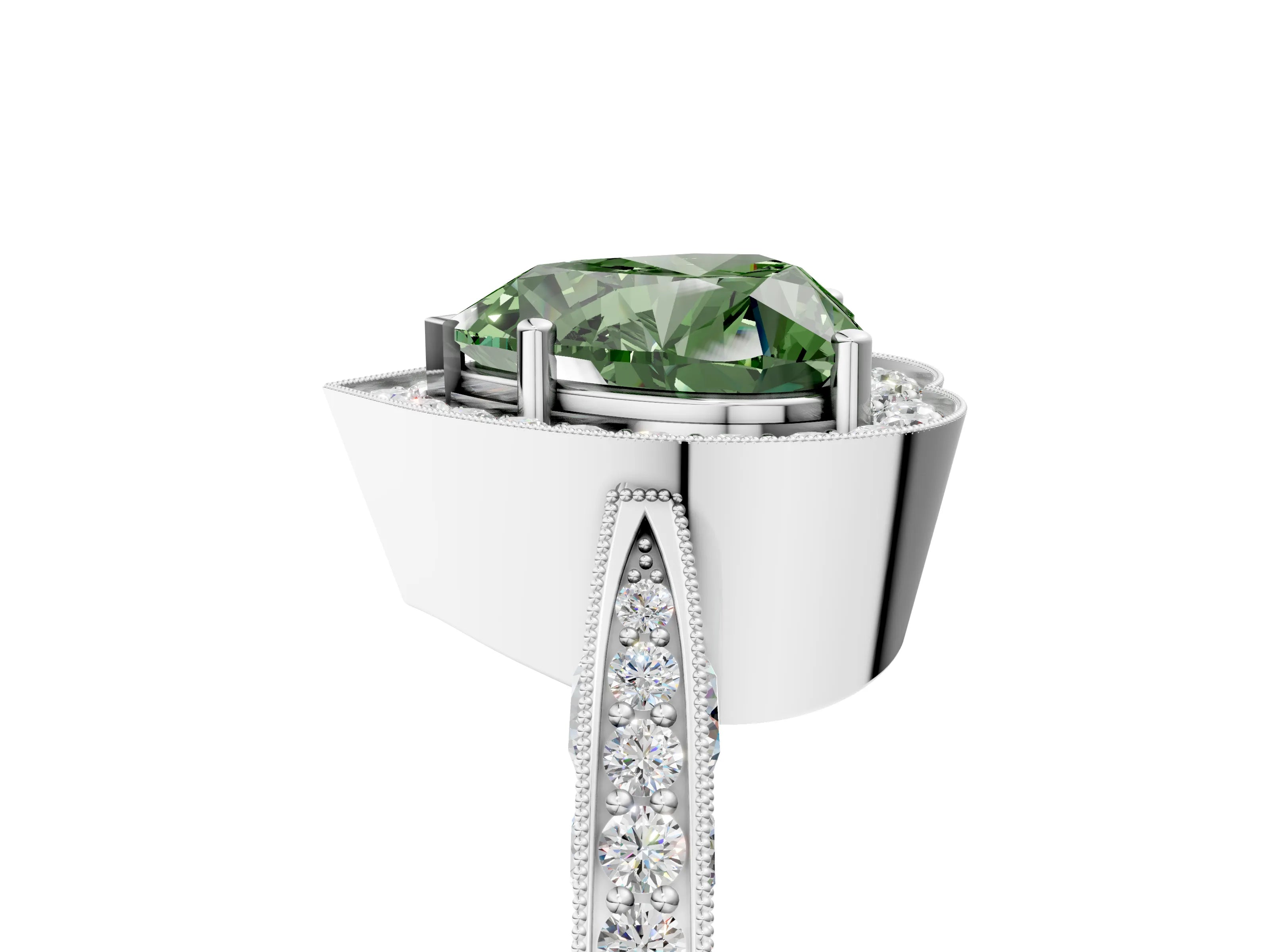 White gold Fancy Green Heart Cut Halo Diamond Engagement Ring with Split Shank Band and Four-Prong Setting_17