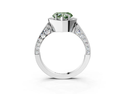 White gold Fancy Green Heart Cut Halo Diamond Engagement Ring with Split Shank Band and Four-Prong Setting_3