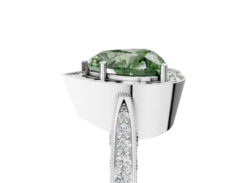 White gold Fancy Green Heart Cut Halo Diamond Engagement Ring with Split Shank Band and Four-Prong Setting_5