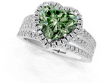 White gold Fancy Green Heart  Cut Halo Diamond Engagement Ring with Split Shank and Four-Prong Setting_1