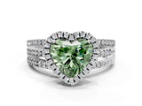 White gold Fancy Green Heart  Cut Halo Diamond Engagement Ring with Split Shank and Four-Prong Setting