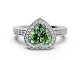 White gold Fancy Green Heart  Cut Halo Diamond Pave Band Ring with Four-Prong Setting