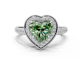 White gold Fancy Green Heart  Cut Halo Diamond Pave Band with Four-Prong Setting
