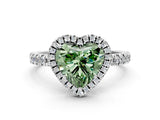 White gold Fancy Green Heart Cut Halo Diamond Pave Band with Prong Setting