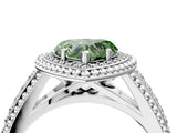 White gold Fancy Green Heart Cut Halo Diamond Ring with Beaded Split Shank and Four-Prong Setting_4