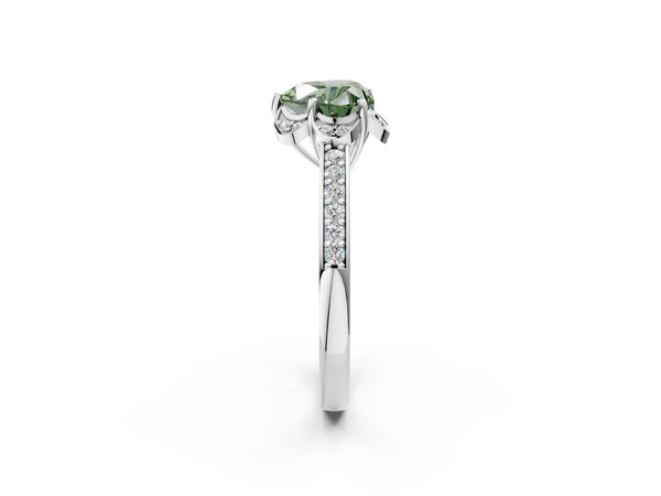Platinum Fancy Green Heart  Cut Halo Diamond Ring with Channel Set Band and Four-Prong Setting