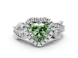 White gold Fancy Green Heart Cut Halo Diamond Ring with Milgrain and Bezel Accents on a Split Shank Band_12