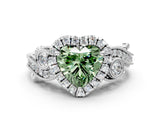 White gold Fancy Green Heart Cut Halo Diamond Ring with Milgrain and Bezel Accents on a Split Shank Band_12
