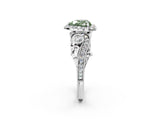 White gold Fancy Green Heart Cut Halo Diamond Ring with Milgrain and Bezel Accents on a Split Shank Band_14