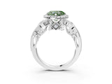 White gold Fancy Green Heart Cut Halo Diamond Ring with Milgrain and Bezel Accents on a Split Shank Band_15