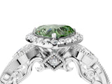 White gold Fancy Green Heart Cut Halo Diamond Ring with Milgrain and Bezel Accents on a Split Shank Band_16