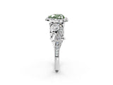 White gold Fancy Green Heart Cut Halo Diamond Ring with Milgrain and Bezel Accents on a Split Shank Band_2