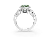 White gold Fancy Green Heart Cut Halo Diamond Ring with Milgrain and Bezel Accents on a Split Shank Band_3