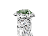 White gold Fancy Green Heart Cut Halo Diamond Ring with Milgrain and Bezel Accents on a Split Shank Band_5